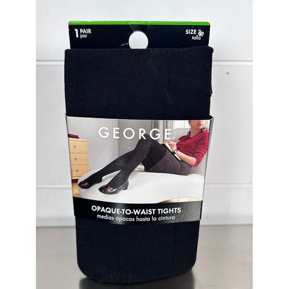 George Opaque to Waist Tights Stockings Size 3 Black New in Package - Picture 1 of 3